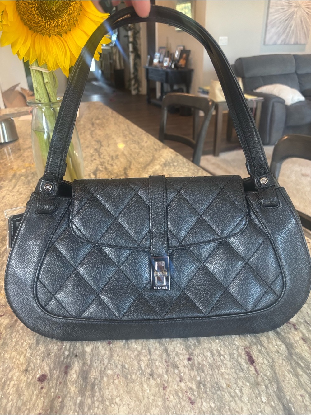 Chanel Vintage Black Caviar Quilted Shoulder Bag with Mademoiselle Turn-Lock